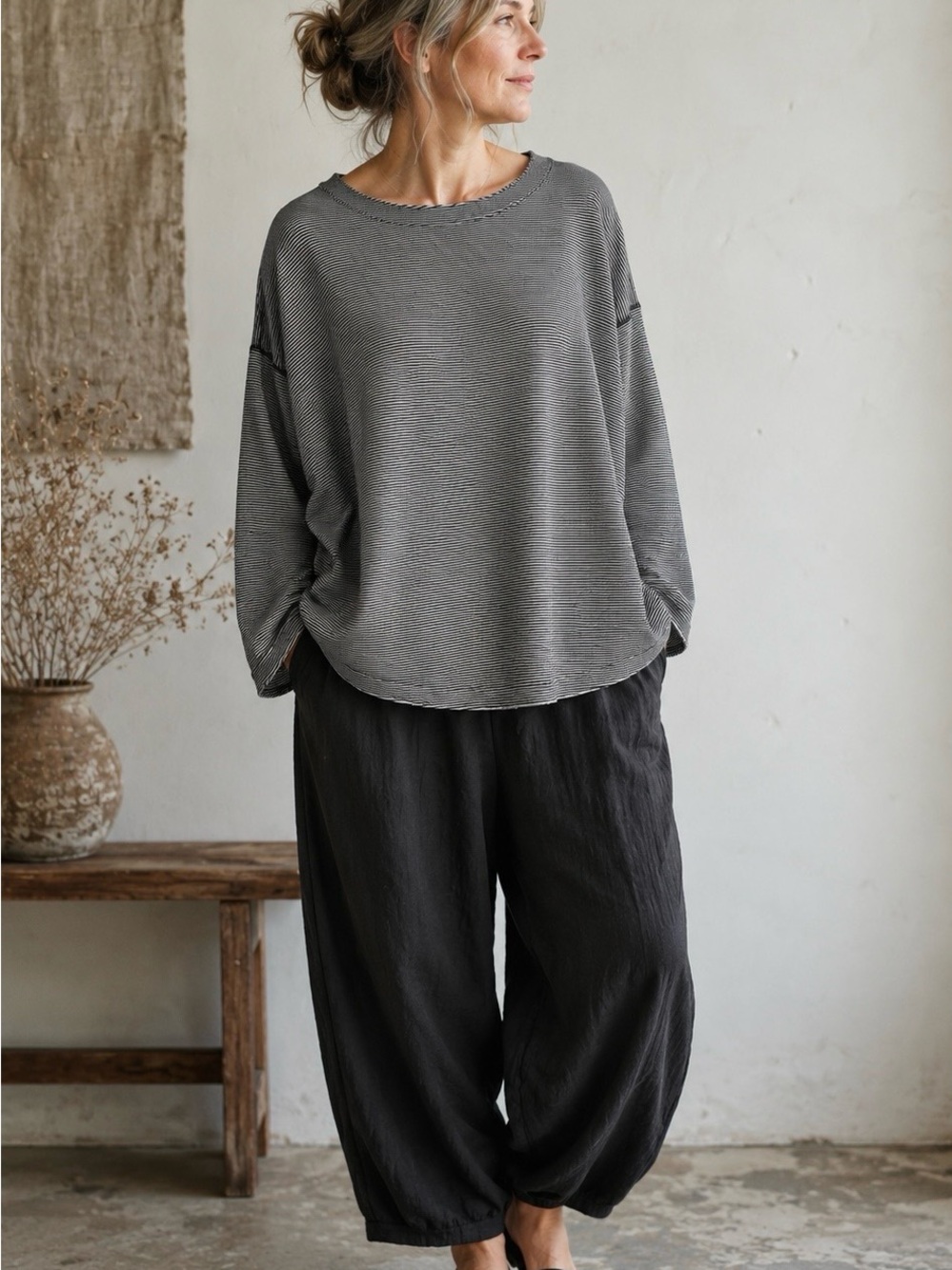Eileen Fischer Organic Cotton Relaxed Long-Sleeve Knit Top